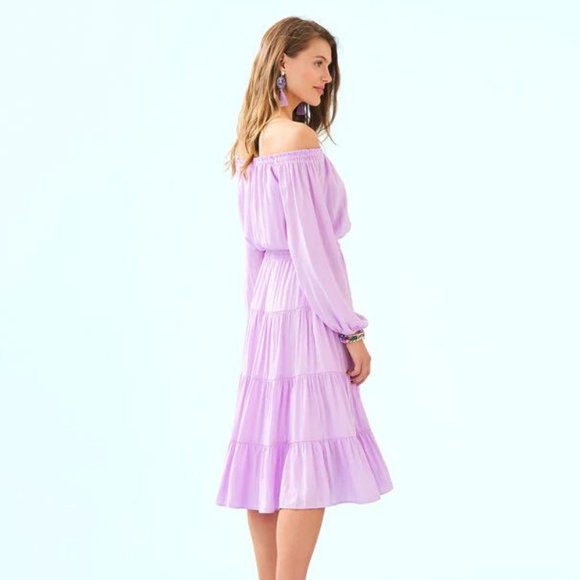 Lilly Pulitzer Jennie Midi Lilac Freesia Dress Purple Dot Dot Off the Shoulder S - Picture 8 of 16